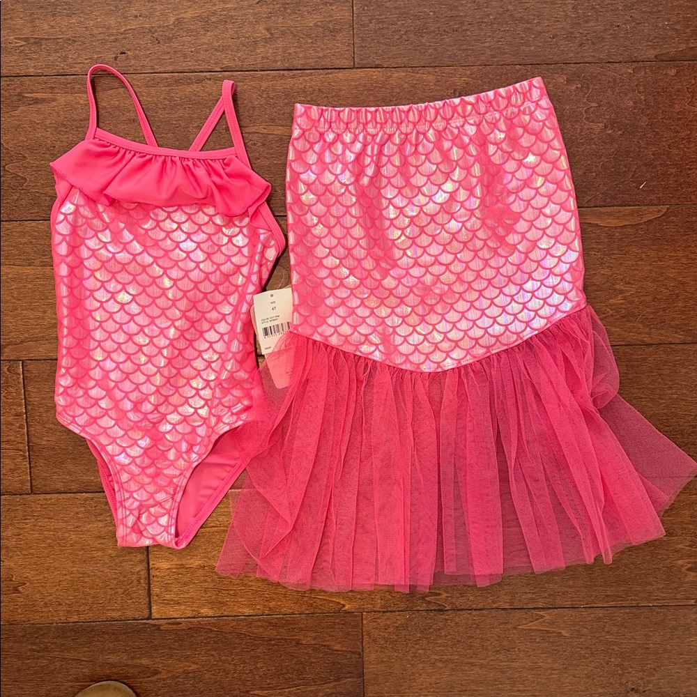 Floatimini Girls Pink Mermaid Swimsuit and skirt Set